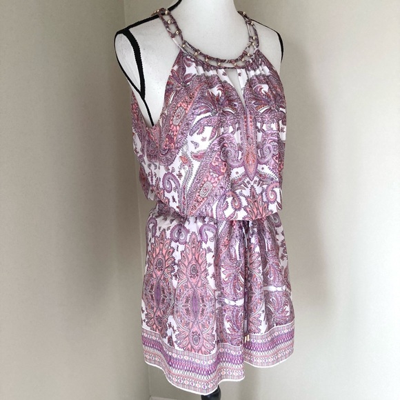 White House Black Market Sleeveless Paisley Blouson Short Dress Size M - Picture 10 of 12